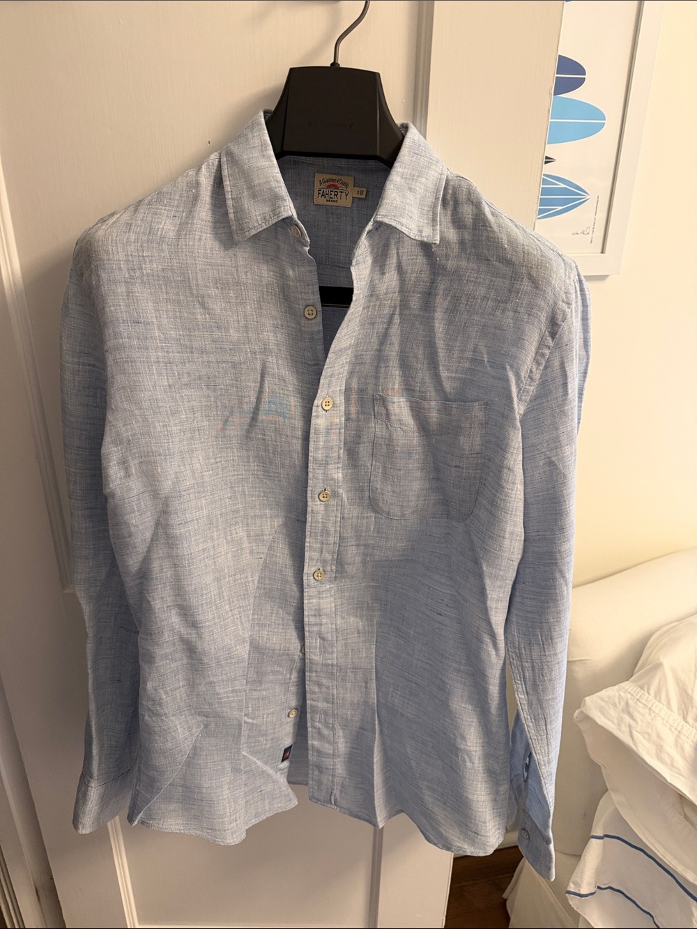 Faherty Light Blue Linen-Blend Button Down Shirt